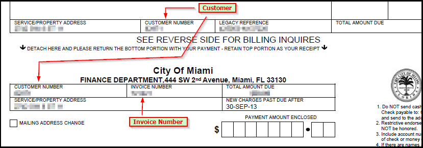 Customer number can be located in the box labeled 'Customer Number'.  This is located in the middle of the invoice above where the receipt perforation starts
